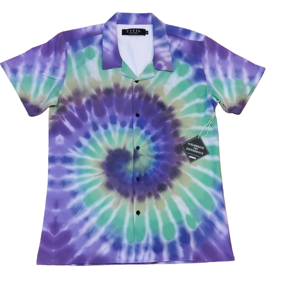 Civil Regime Men’s Spiral Tie Dye Print Button Down Shirt NWT